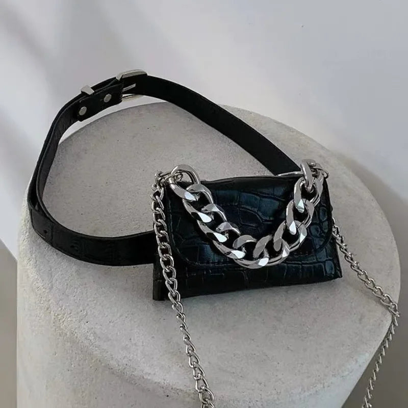 Women's High Thick Chain Waist Bag Detachable Crossbody Chest Bags