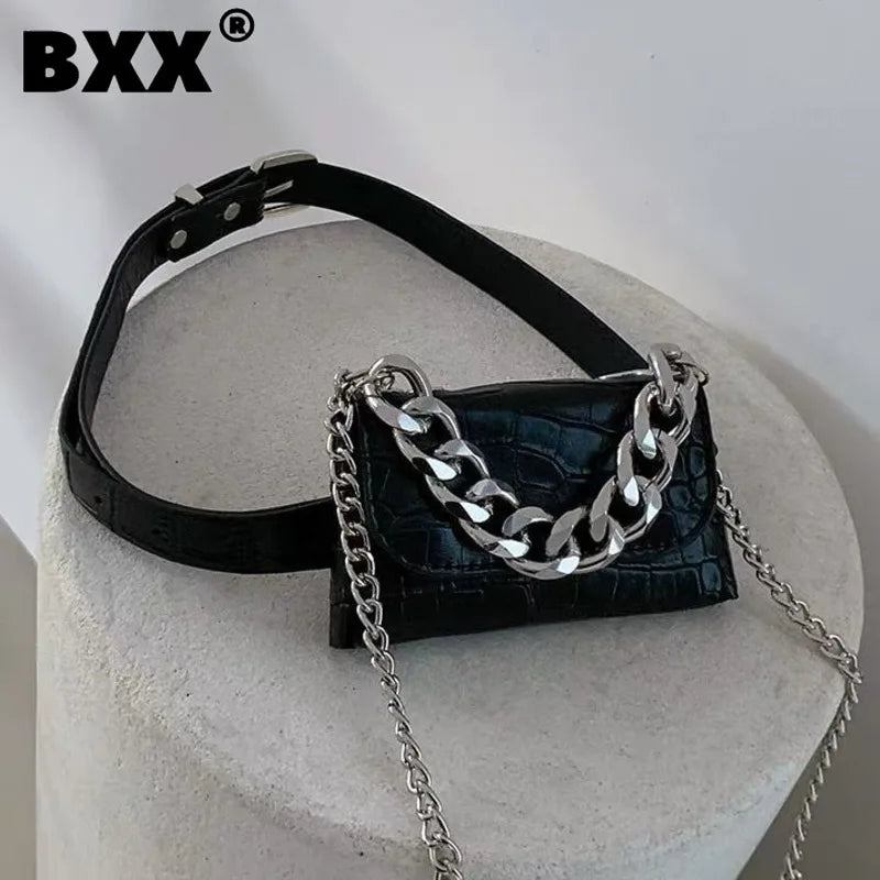 Women's High Thick Chain Waist Bag Detachable Crossbody Chest Bags
