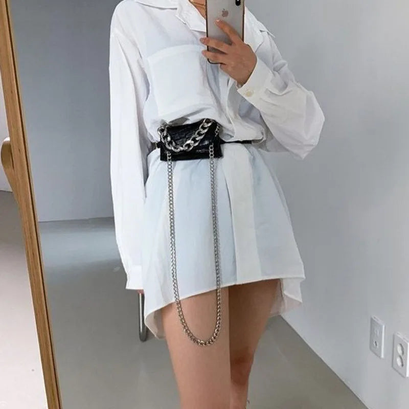 Women's High Thick Chain Waist Bag Detachable Crossbody Chest Bags