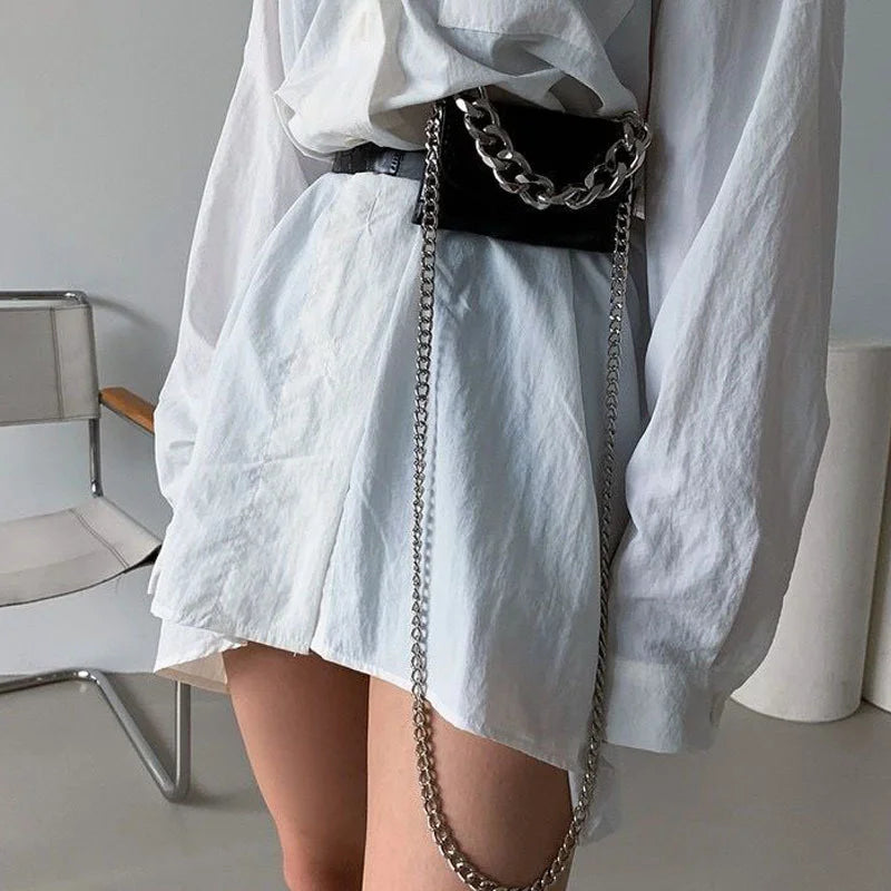 Women's High Thick Chain Waist Bag Detachable Crossbody Chest Bags