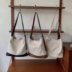 Canvas Bucket Bag Women Large Capacity Shopping Shoulder Messenger Bags