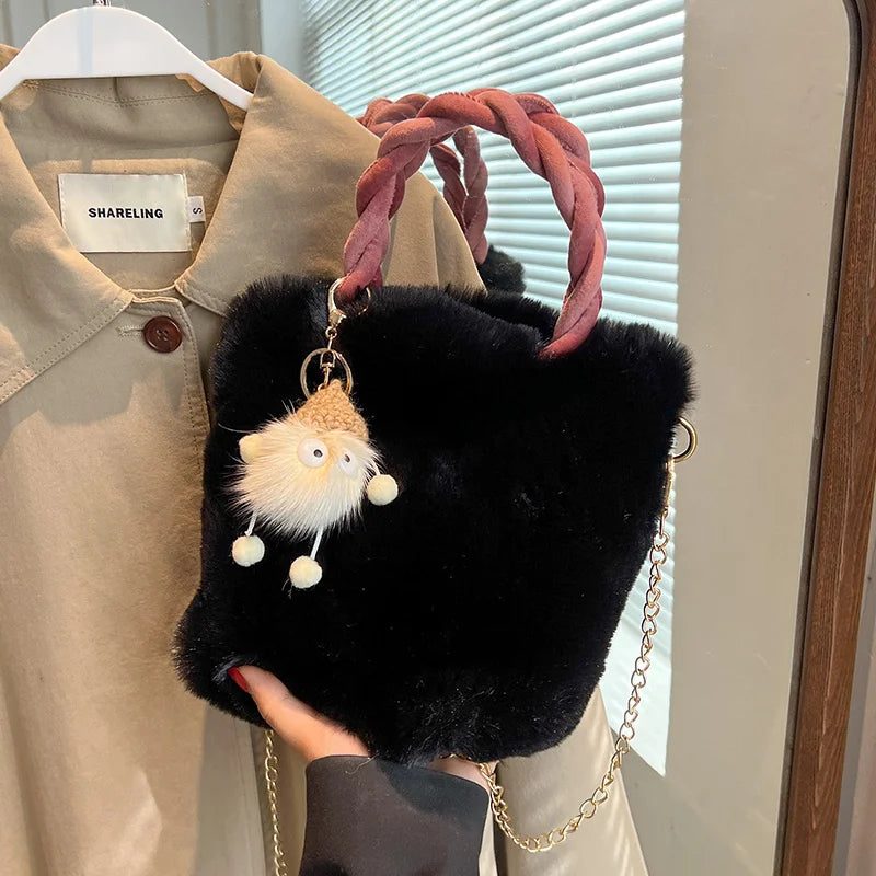Plush Small Bag Women's Crossbody Handheld Bucket Bag
