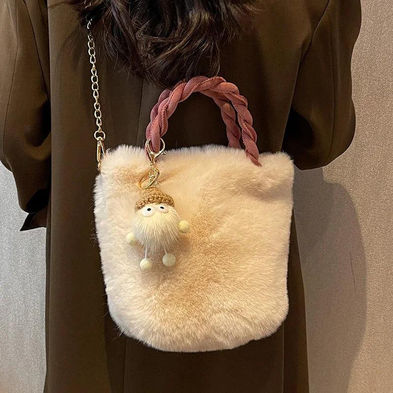Plush Small Bag Women's Crossbody Handheld Bucket Bag