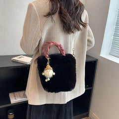 Plush Small Bag Women's Crossbody Handheld Bucket Bag