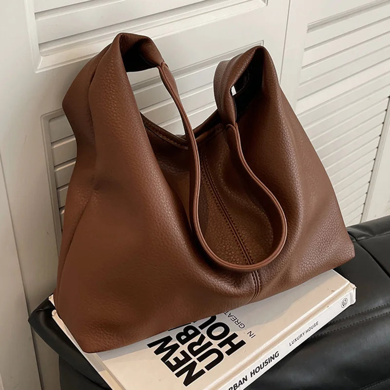 PU Leather Shoulder Bag for Women Large Capacity Zipper Handbag