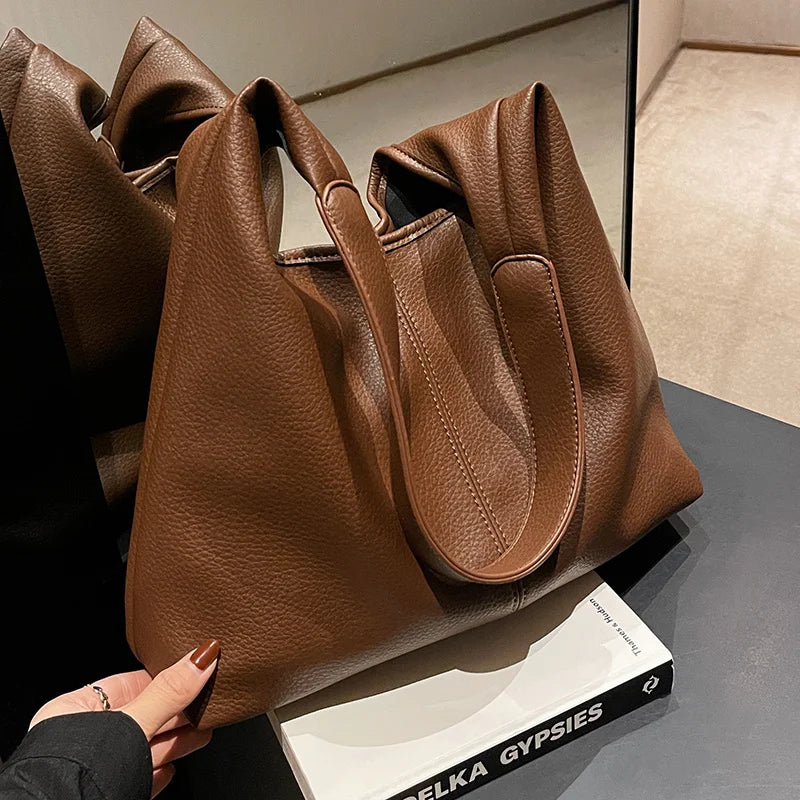 PU Leather Shoulder Bag for Women Large Capacity Zipper Handbag