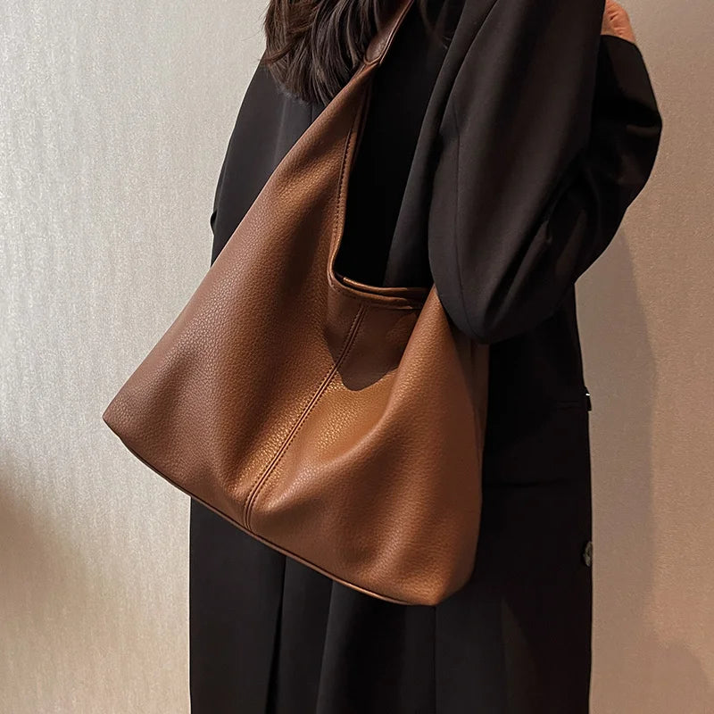 PU Leather Shoulder Bag for Women Large Capacity Zipper Handbag