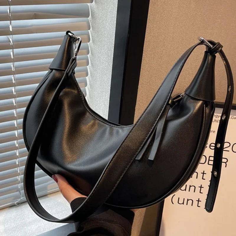 Retro Shoulder Bag PU Leather Handbag High End Zipper Solid Female 8Q0203