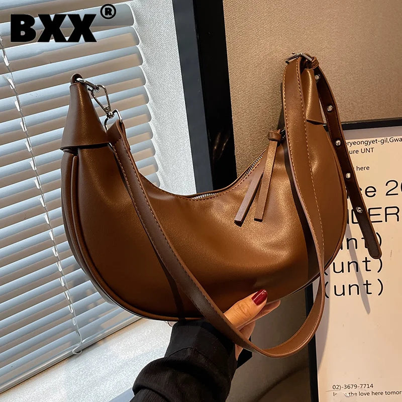 Retro Shoulder Bag PU Leather Handbag High End Zipper Solid Female 8Q0203