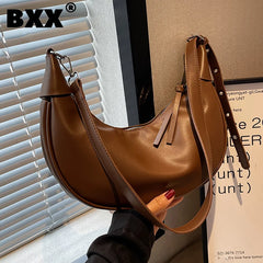 Retro Shoulder Bag PU Leather Handbag High End Zipper Solid Female 8Q0203