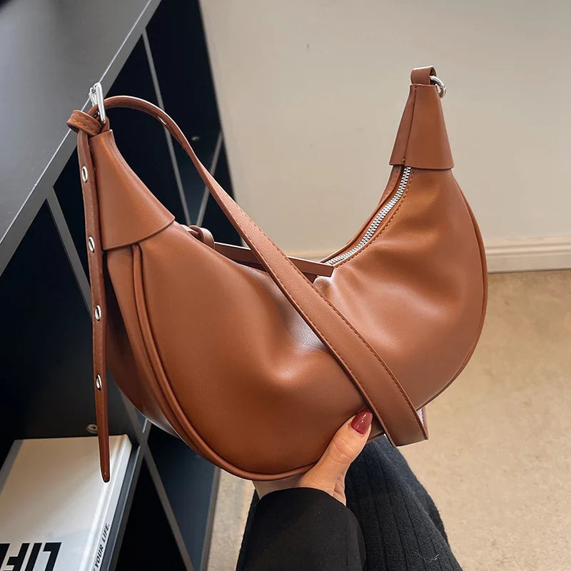 Retro Shoulder Bag PU Leather Handbag High End Zipper Solid Female 8Q0203