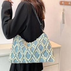 Casual Denim Canvas Plaid Women's Handbag GF3873