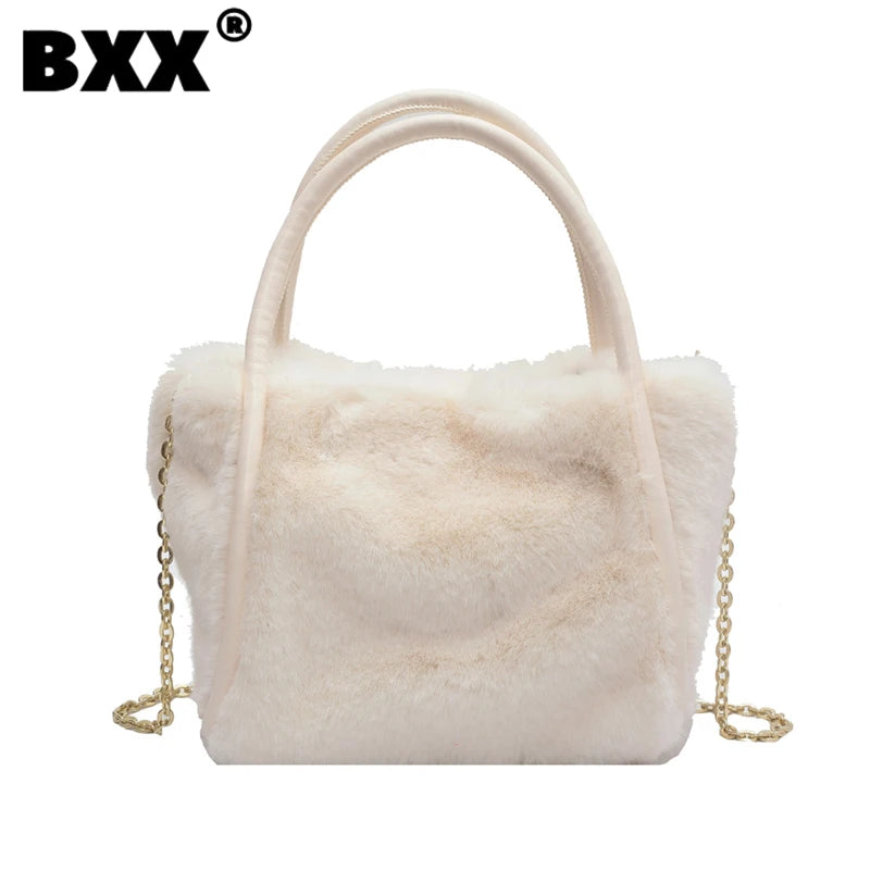 Versatile Plush Solid Handbag Women's Bags