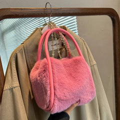 Versatile Plush Solid Handbag Women's Bags