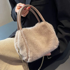Versatile Plush Solid Handbag Women's Bags
