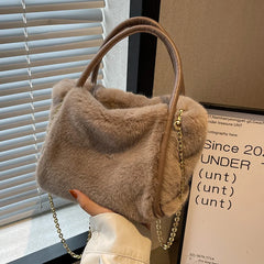 Versatile Plush Solid Handbag Women's Bags