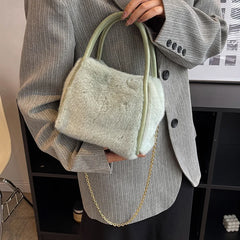 Versatile Plush Solid Handbag Women's Bags