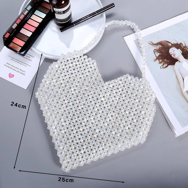 Woman Weave Heart-shaped Beading Crossbody Bag GF0620