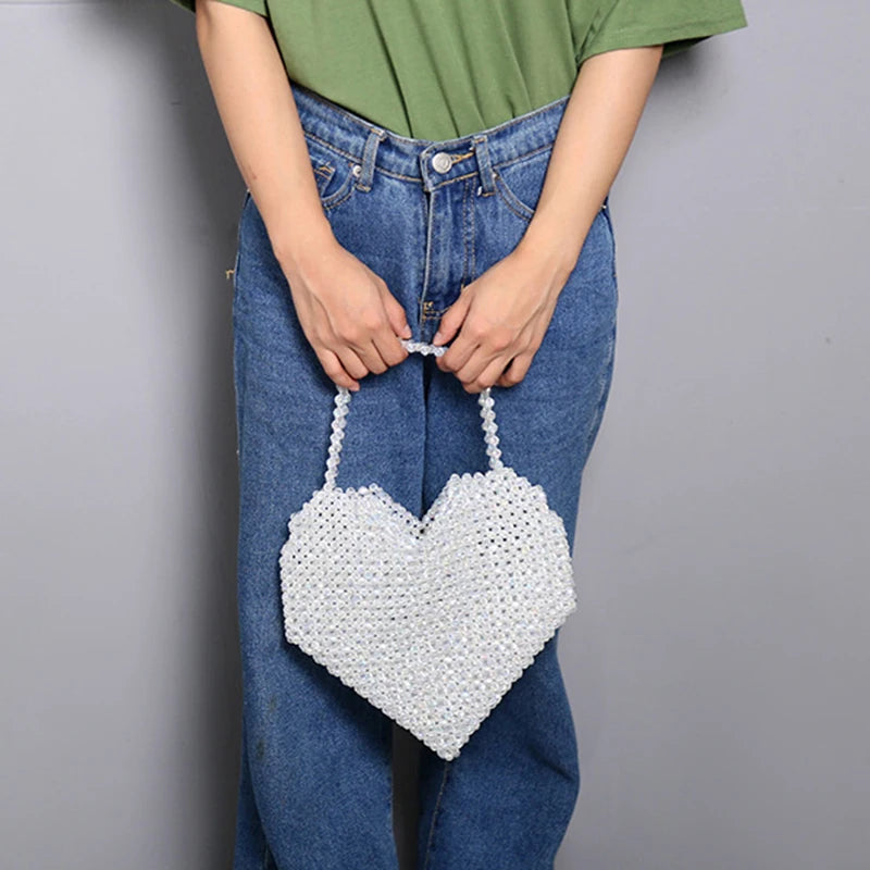 Woman Weave Heart-shaped Beading Crossbody Bag GF0620