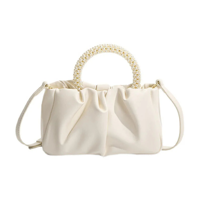 Pleated Beading Handle Handbags For Women Ladies Shopping