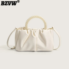 Pleated Beading Handle Handbags For Women Ladies Shopping