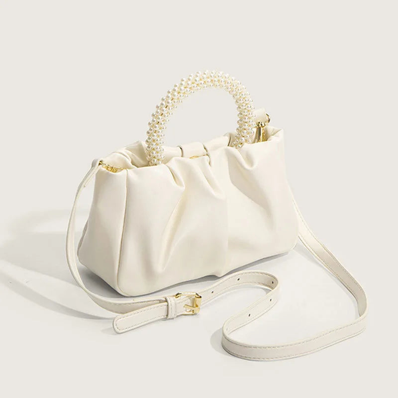 Pleated Beading Handle Handbags For Women Ladies Shopping