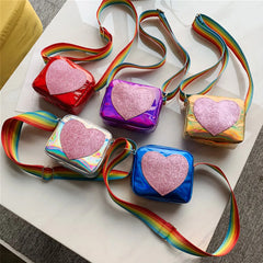Toddler Girls Rainbow Heart Shoulder Bag Sequins Messenger Handbag