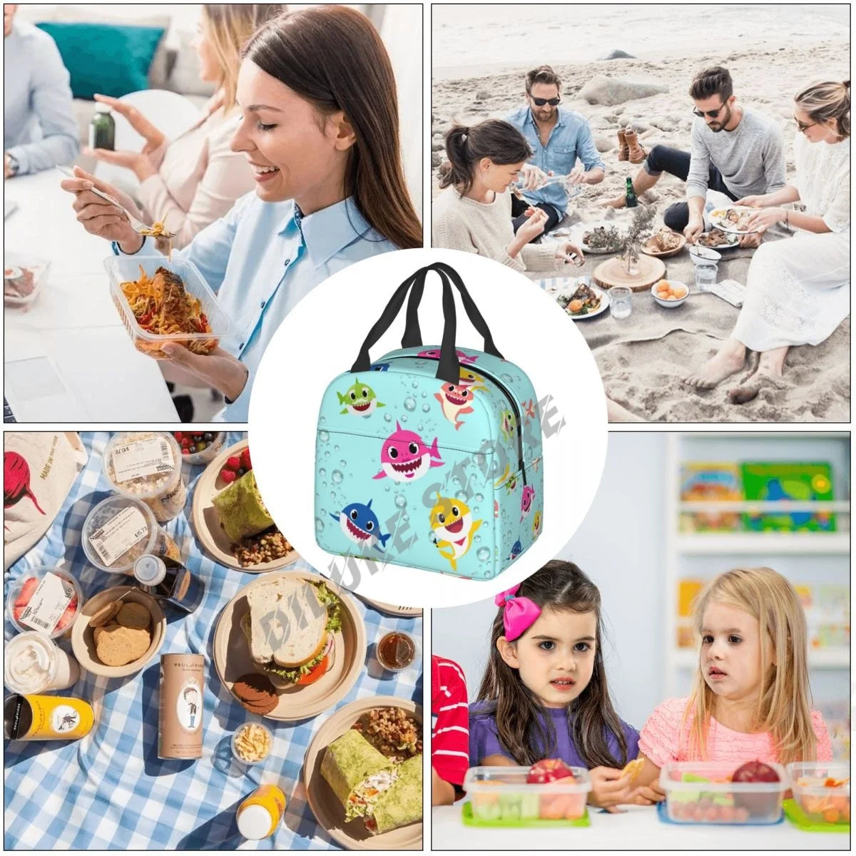 Baby Sharks Ocean Lunch Bags Insulated Food Case Cooler Bento Box for Kids