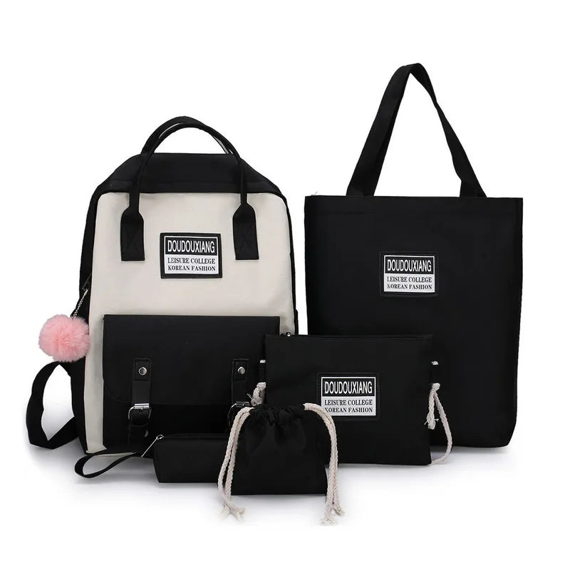 Canvas High School Backpack Set for Teenage Girls
