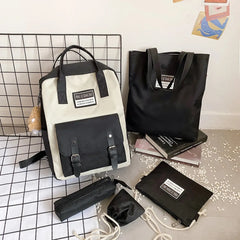 5 Piece High School Backpack Set for Teenage Girl Canvas Travel Bags