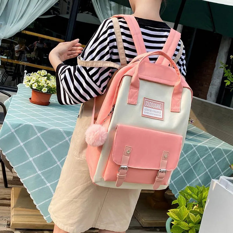 Canvas High School Backpack Set for Teenage Girls