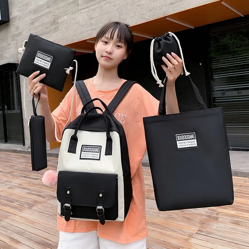 Canvas High School Backpack Set for Teenage Girls