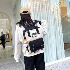 5 Piece High School Backpack Set for Teenage Girl Canvas Travel Bags