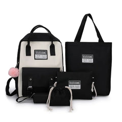 Backpack 5 Piece Set High School Bags Teen Girl Canvas Travel Bookbags