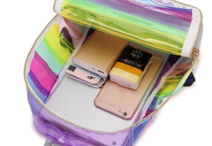 Colorful Stripes Transparent Backpack Bag Ladies Travel Bag Female Backpack