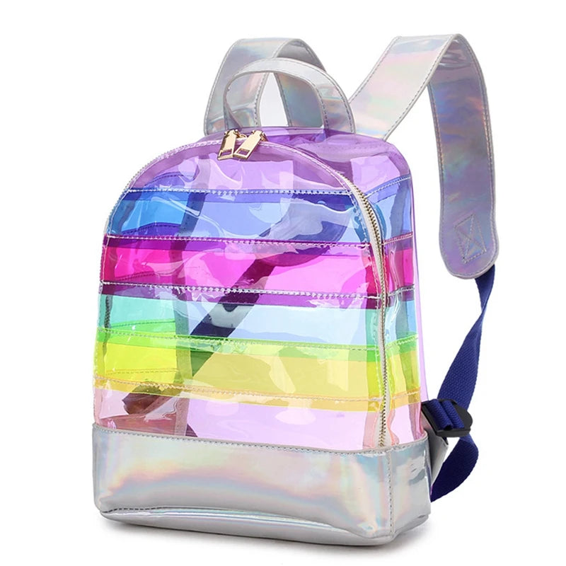Colorful Stripes Transparent Backpack Bag Ladies Travel Bag