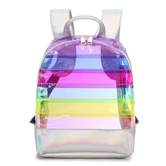 Striped Plastic Transparent Backpack Ladies Travel Bag