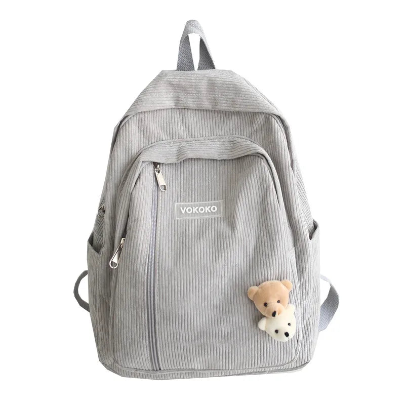 Corduroy Stripe Backpack Bag for Teenage Students