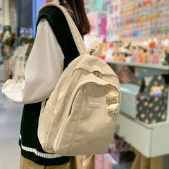 Corduroy Stripe Backpack Bag for Teenage Students