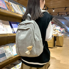 Corduroy Stripe Backpack Bag for Teenage Students