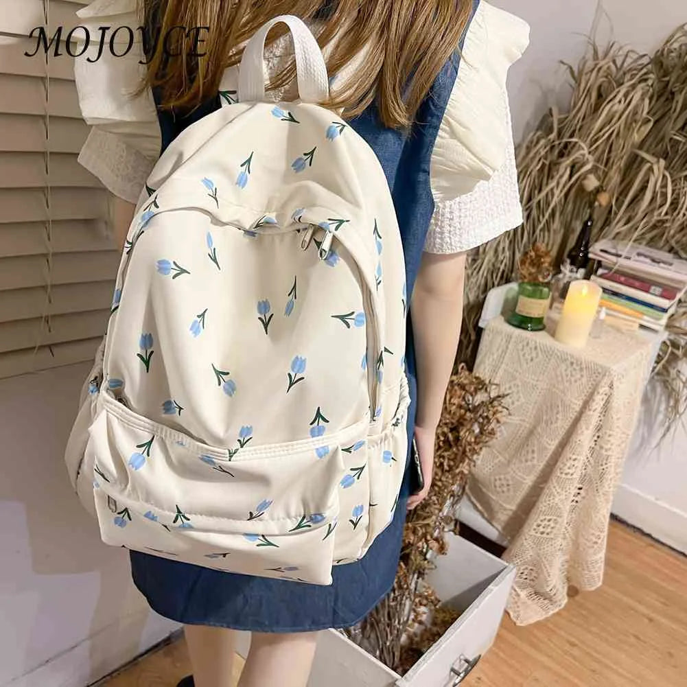 Floral Prints Backpack Large Capacity Teen Shoulder Bag for Travel