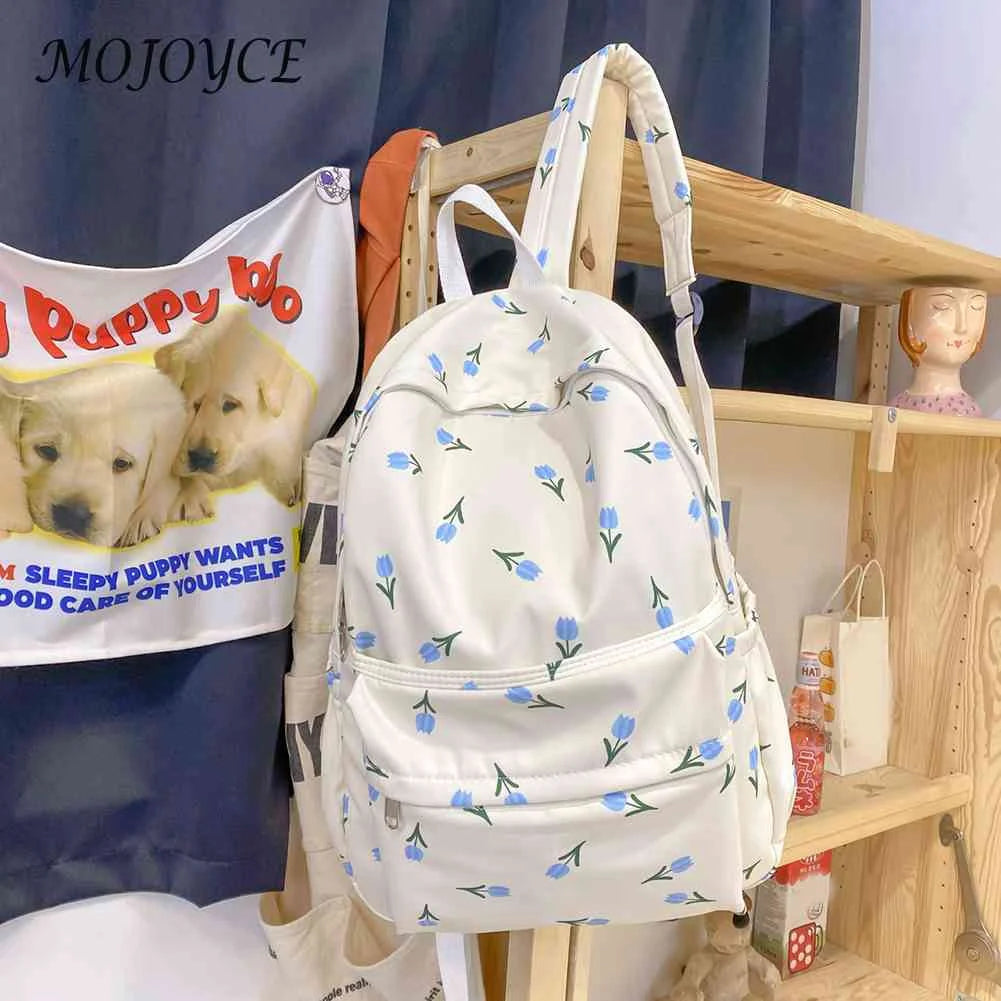 Floral Prints Backpack Large Capacity Teen Shoulder Bag Nylon Mochila