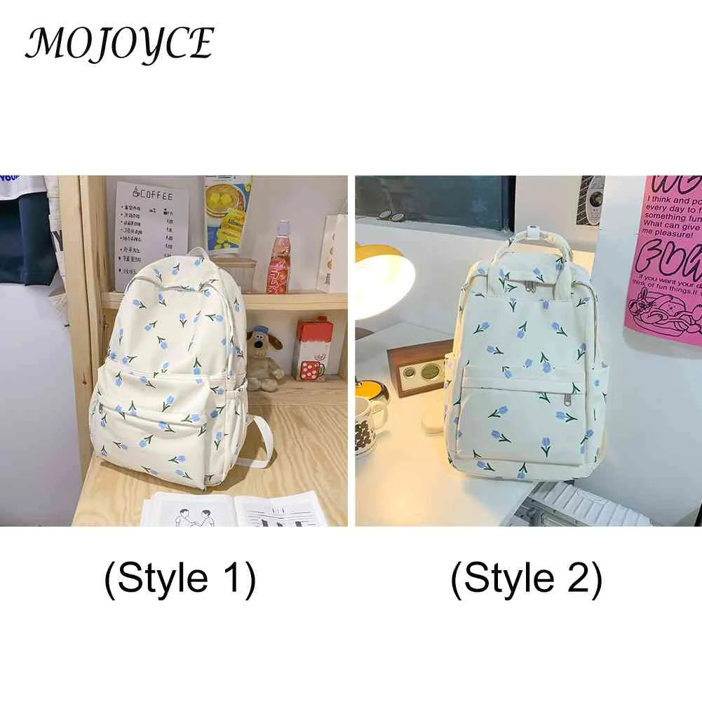 Floral Prints Backpack Large Capacity Teen Shoulder Bag Nylon Mochila