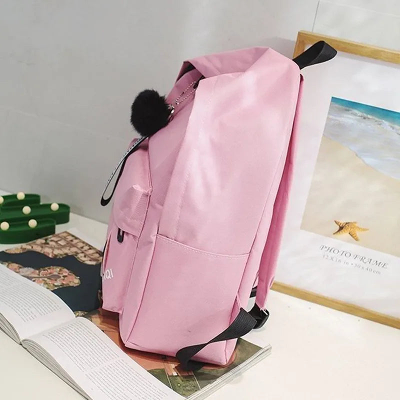 Pink Canvas Schoolbag Small Backpack Girl Women Men