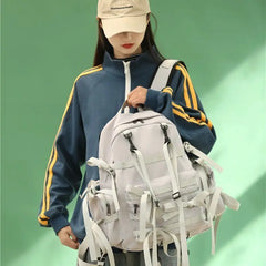 Hip-Hop Style Nylon Backpack w/ Tassel, Street Fashion School Travel Bag