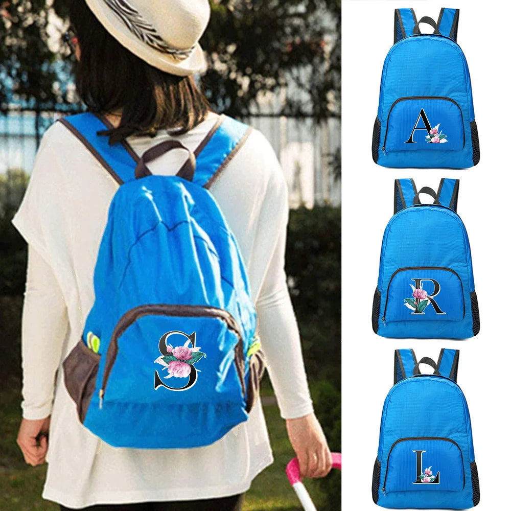 Lightweight Foldable Daypack Women Travel Sports Pack Whitemarble Print