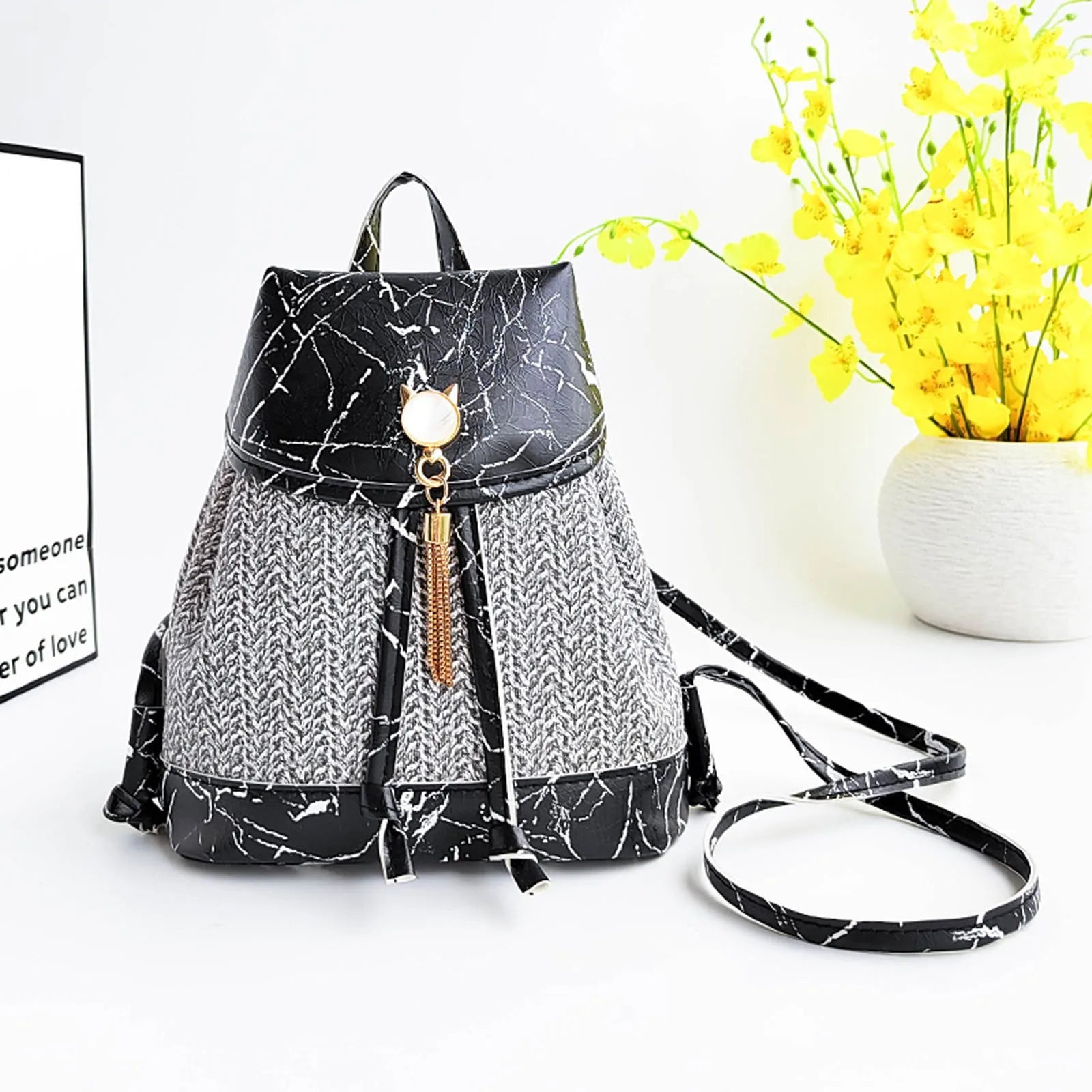 Patterned Stone Drawstring Backpack for Men & Women