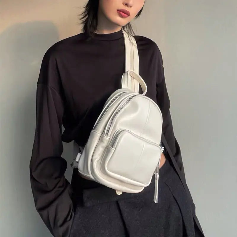 Solid PU Leather Teens Crossbody Chest Bags Large Capacity Streetwear Shoulder B