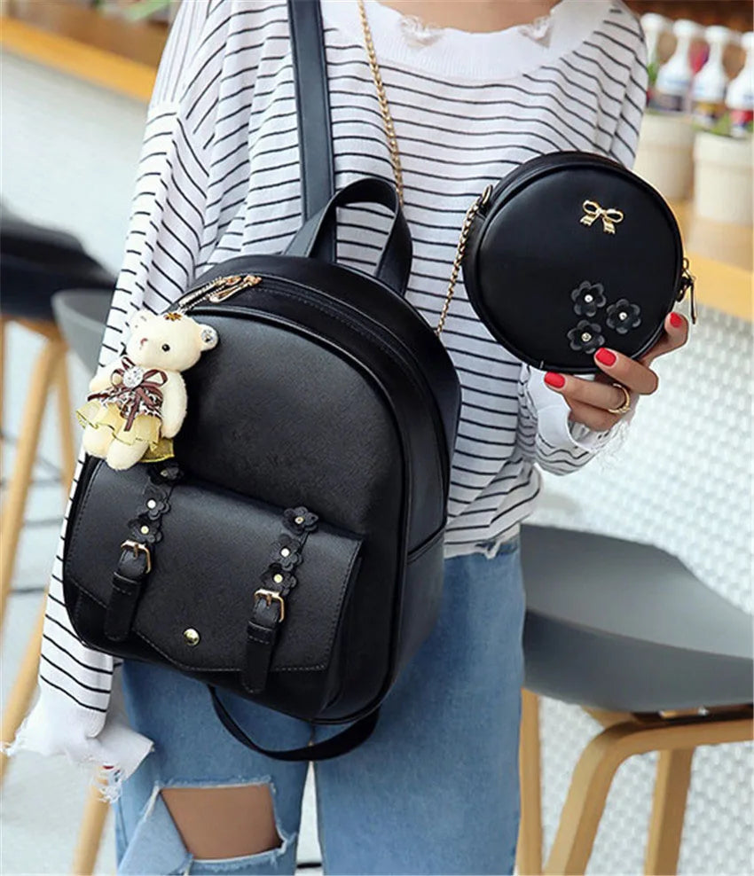 Leather Backpack Set for Women Girls
