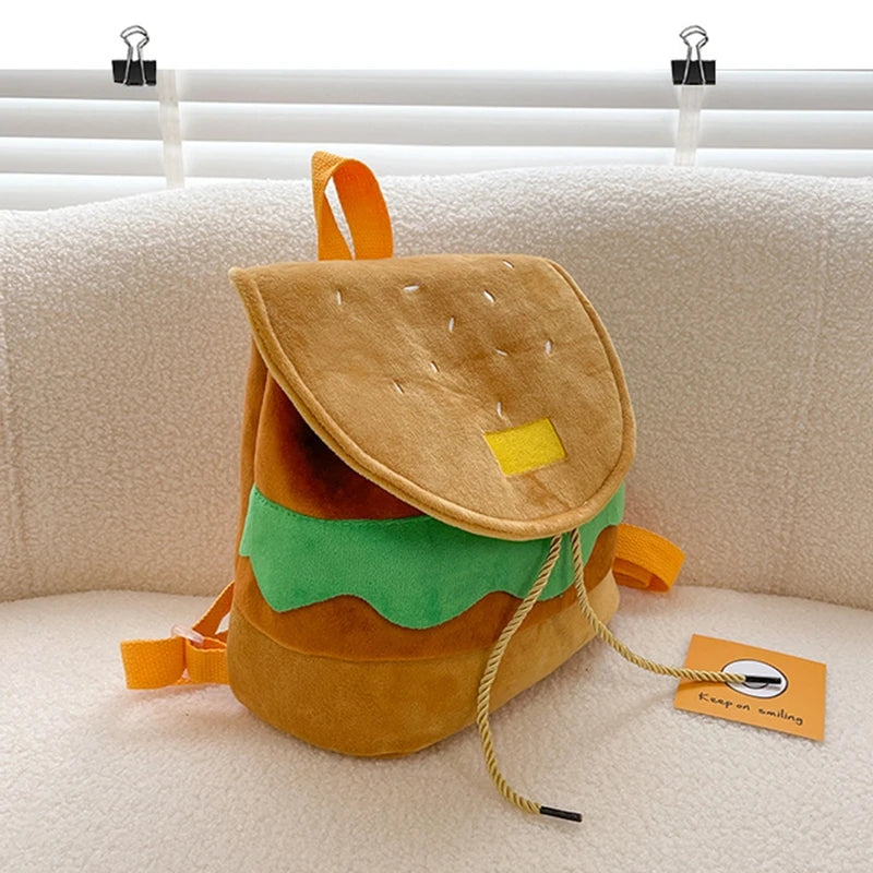 Hamburger Shape Drawstring Backpack Women Multi-Function Bag